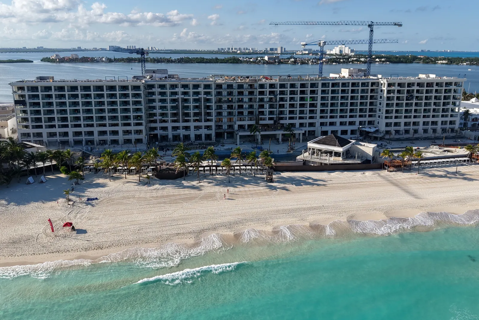 Hyatt Zilara Cancun during its full renovation, with tower cranes on site